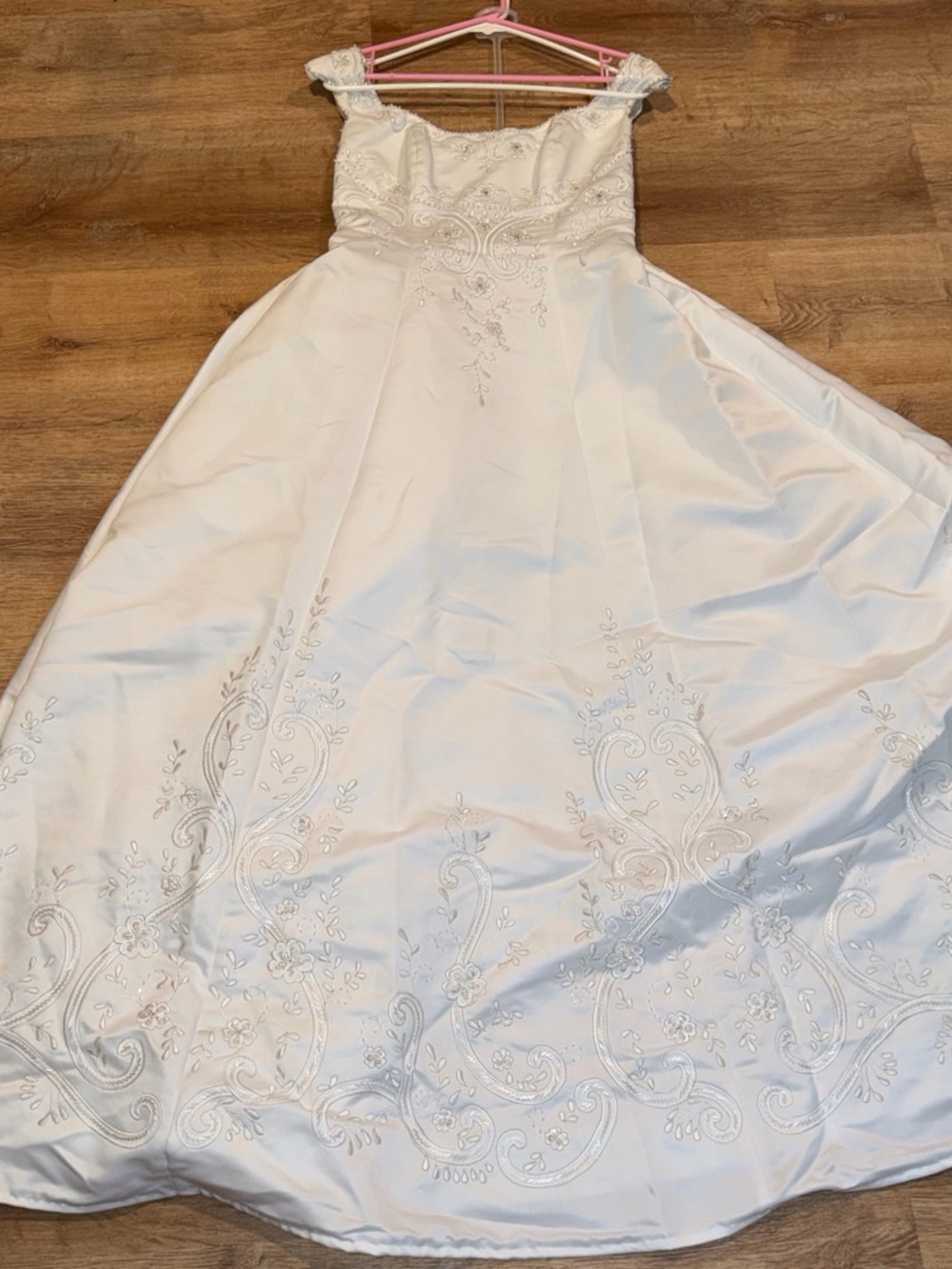 White Embroidered Satin Dress
